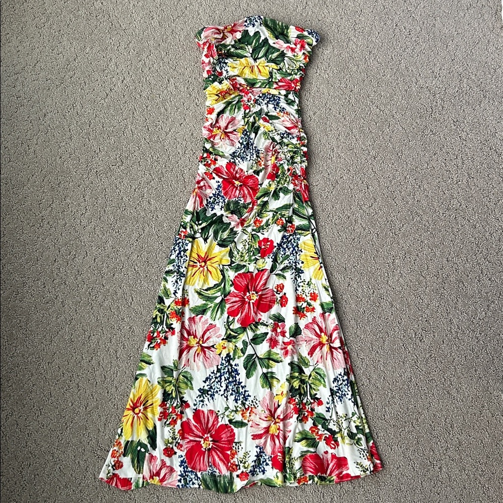 The Gabbie Strapless Ruched Tube Dress Celandine Botanical Floral Anthro XS NWT - Picture 7 of 12